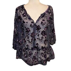 Purple velvet rose mesh top